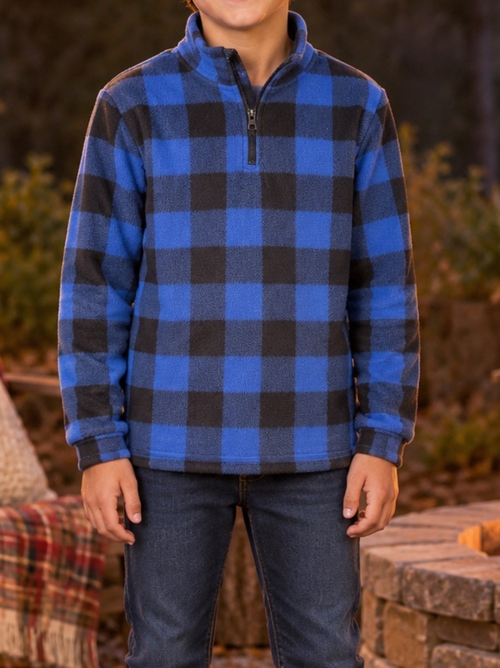 The Children’s Place - Blue Buffalo Plaid Quarter-Zip Fleece Size 10/12